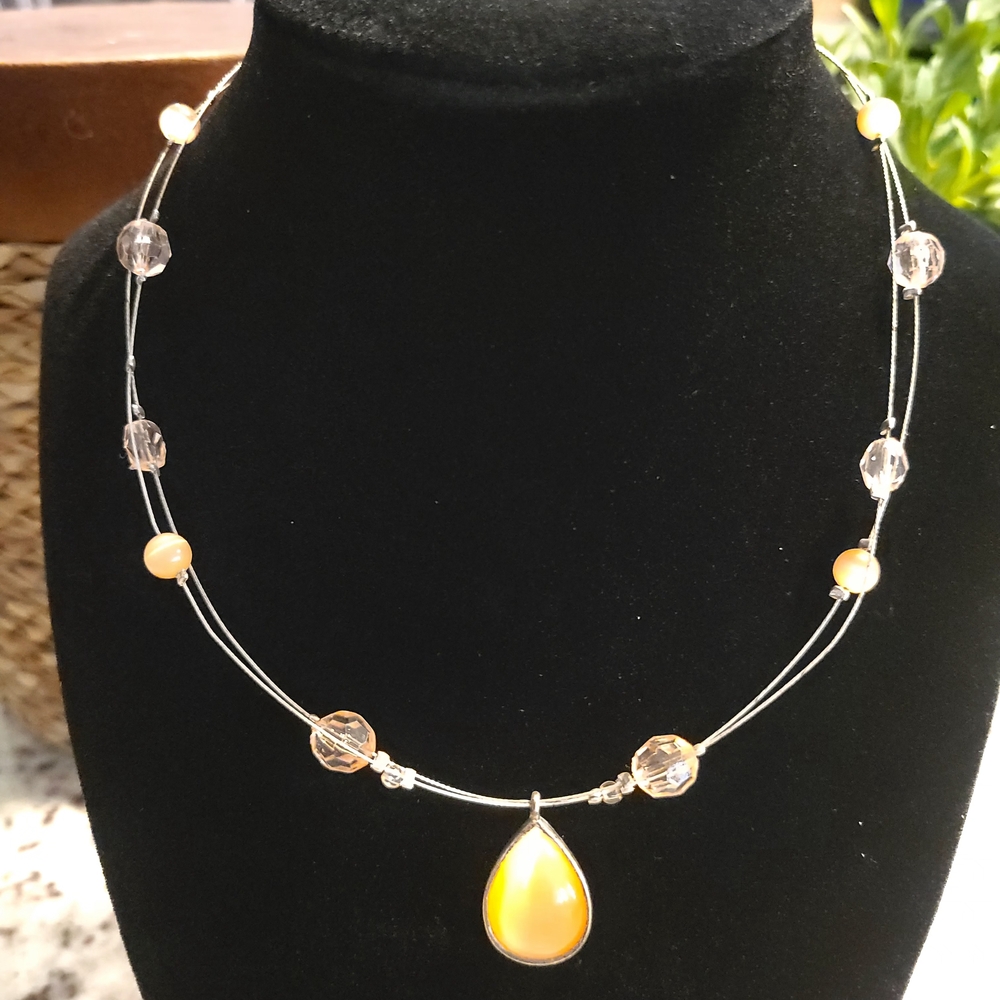 Yellow Teardrop Pendant Necklace